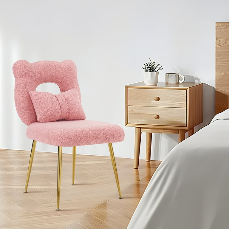 Vanity Chair Bow Tie Roze Vanity Chair Fluwelen Kussen Metalen Frame Lounge Comfortabele Dressoir Seat for Thuis Woonkamer Restaurant Koffiebars/624 ( Color : Pink, Size : Large