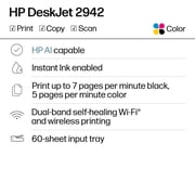 HP DeskJet 2942 Wireless All-in-One Color Inkjet Printer, 6 Months Free Instant Ink, Bristol Blue