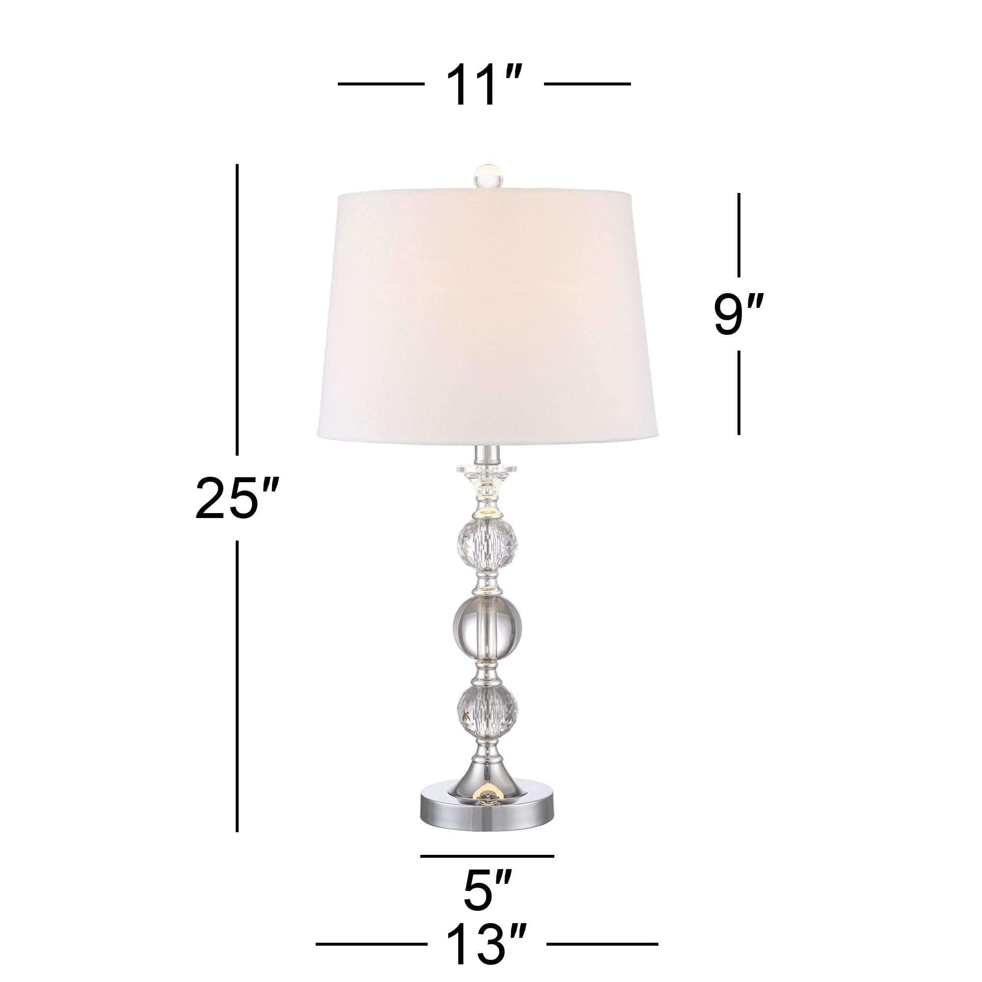 360 Lighting Solange 25" High Modern Glam Table Lamps Set of 2 Silver Finish Stacked Crystal White Shade Living Room Bedroom