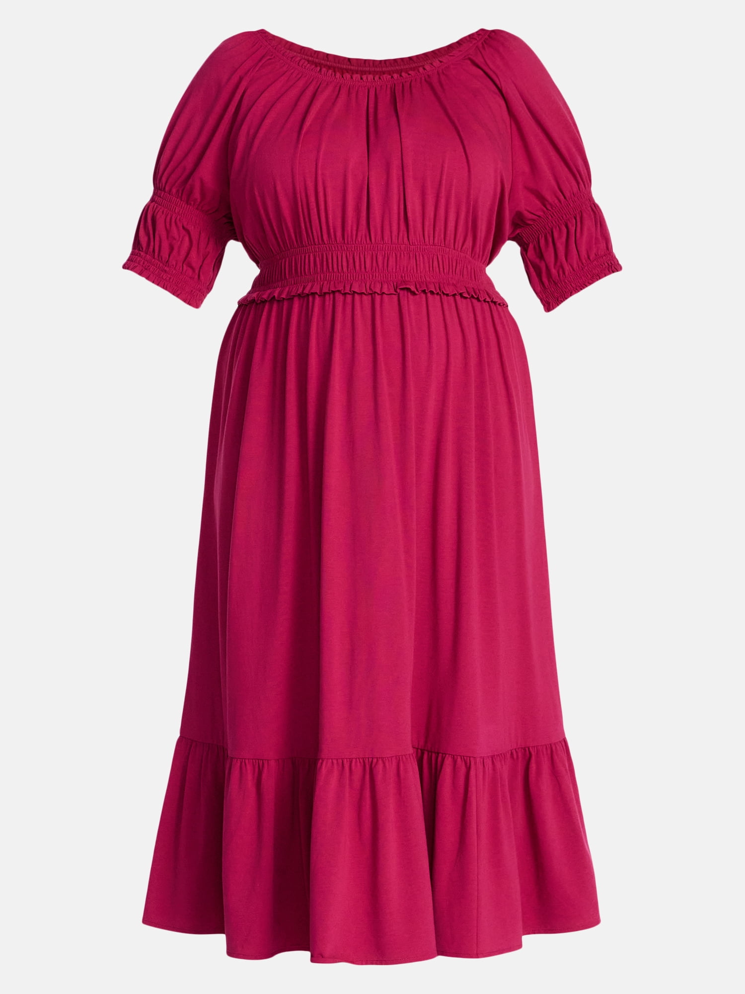 Terra & Sky Women’s Plus Scoop Neck Maxi Dress with Elbow Length Sleeves, Size 0X-5X