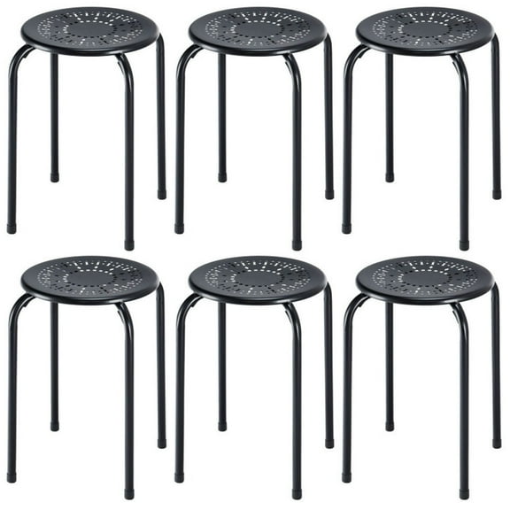 Canddidliike Set of 6 Stackable Multifunctional Daisy Design Backless Round Metal Stool Set-Black, Bar Height Stools, Barstools for Kitchen, Dining Room