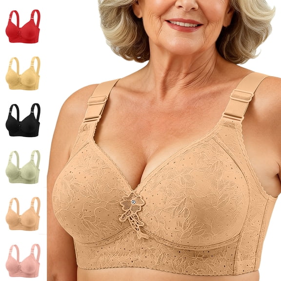 YanHoo Plus Size Bras for Older Women Full Coverage Wire Free Bralettes Comfort Adjustable Bra