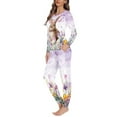 thumbnail image 2 of Renewold 2pcs Softness Women Pajama Pants Bottoms Set Easter Gifts Rabbit Floral Scoop Neck Home Loungewear Size 3XL Comfortable Long Sleeve Daily Wear Clothing, Purple, 2 of 4