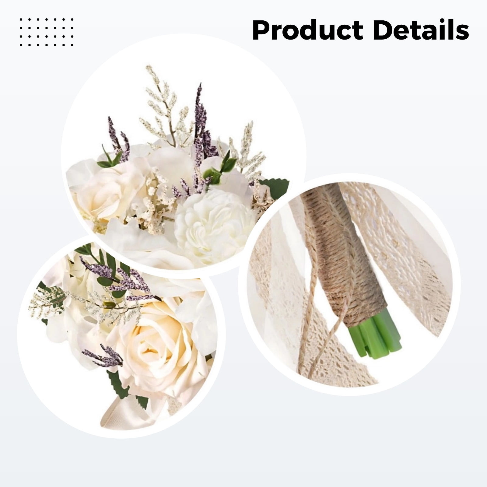 Artificial Wedding Bouquets, Champagne White Roses Flower Bouquet for Bride, Bridesmaid, 13.8 in / 35 cm for Wedding and Photography