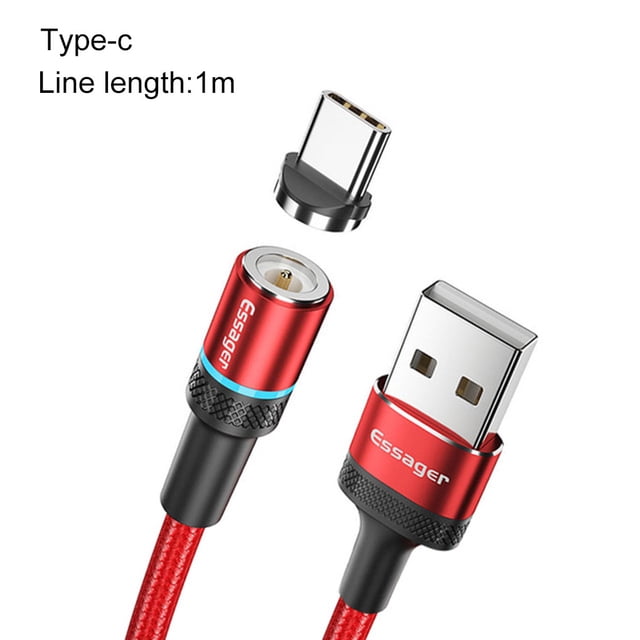 Essager Cable de carga para teléfono Cable de carga giratorio de 360 grados Capa exterior trenzada, Rojo, 1 m, Tipo-c AweSitey EL5315-06