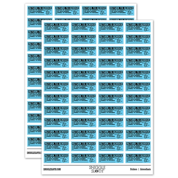 Return to Sender Fill-in Letter Mail Sticker Set - Light Blue - Gloss Finish - 1.25" Mini