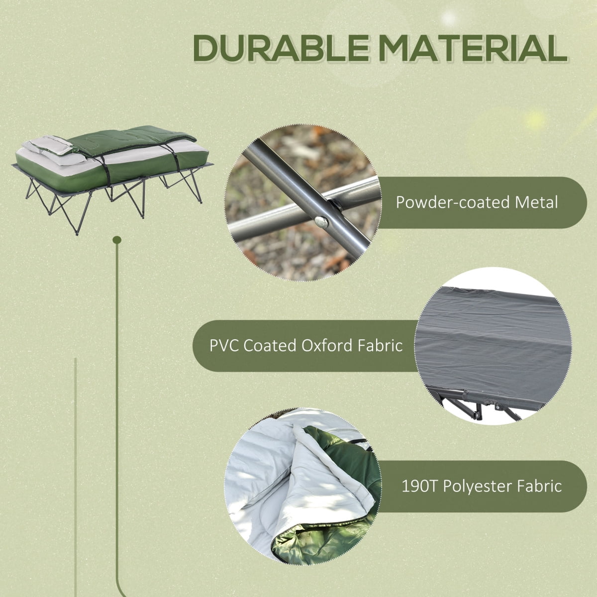 2-Person Folding Camping Cot Portable Outdoor Bed Set with Sleeping Bag, Inflatable Air Mattress, Comfort Pillows and Carry Bag, Soft and Comfortable for Outdoor Travel Camp Beach Vacation BN.8457