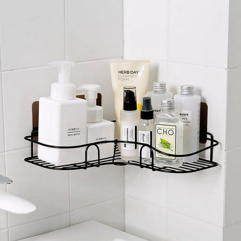 Corner Shower Caddy, 1 Pack Plastic Adhesive Bathroom Shower Organizer ,  Wall Mounted Shower Storage Rack for Inside Shower & Kitchen Storage-CLEAR