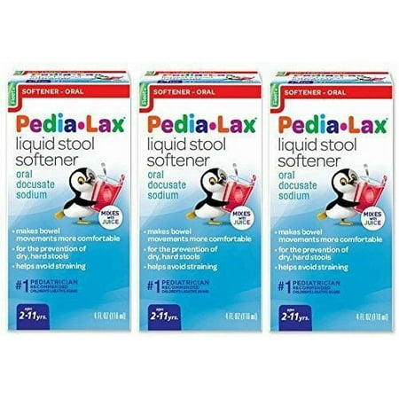 Pedia-Lax Liquid Stool Softener for Kids, Ages 2-11, Berry Flavor, 4 FL OZ - 3 Pack