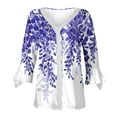 thumbnail image 4 of Dyegold Blouses For Women Dressy Casual 3/4 Flare Sleeve Lace Trim V Neck Floral Print Vintage Tunic Tops Loose Fit Shirts, 4 of 5