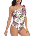 thumbnail image 3 of Honeii Lilies Flowers for women's one-piece swimsuit featuring a chic one-shoulder design experience elegance and style in the water-Medium, 3 of 6