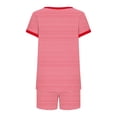 thumbnail image 5 of Bosfbaoi 2 Piece Sets For Women Striped Short Set Contrast Trim Short Sleeve Top Drawstring Waist Shorts Loungewear Set, 5 of 5