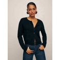 thumbnail image 4 of Women Crew Neck Drop Shoulder Button Down Cropped Knit Cardigan Black S, 4 of 7