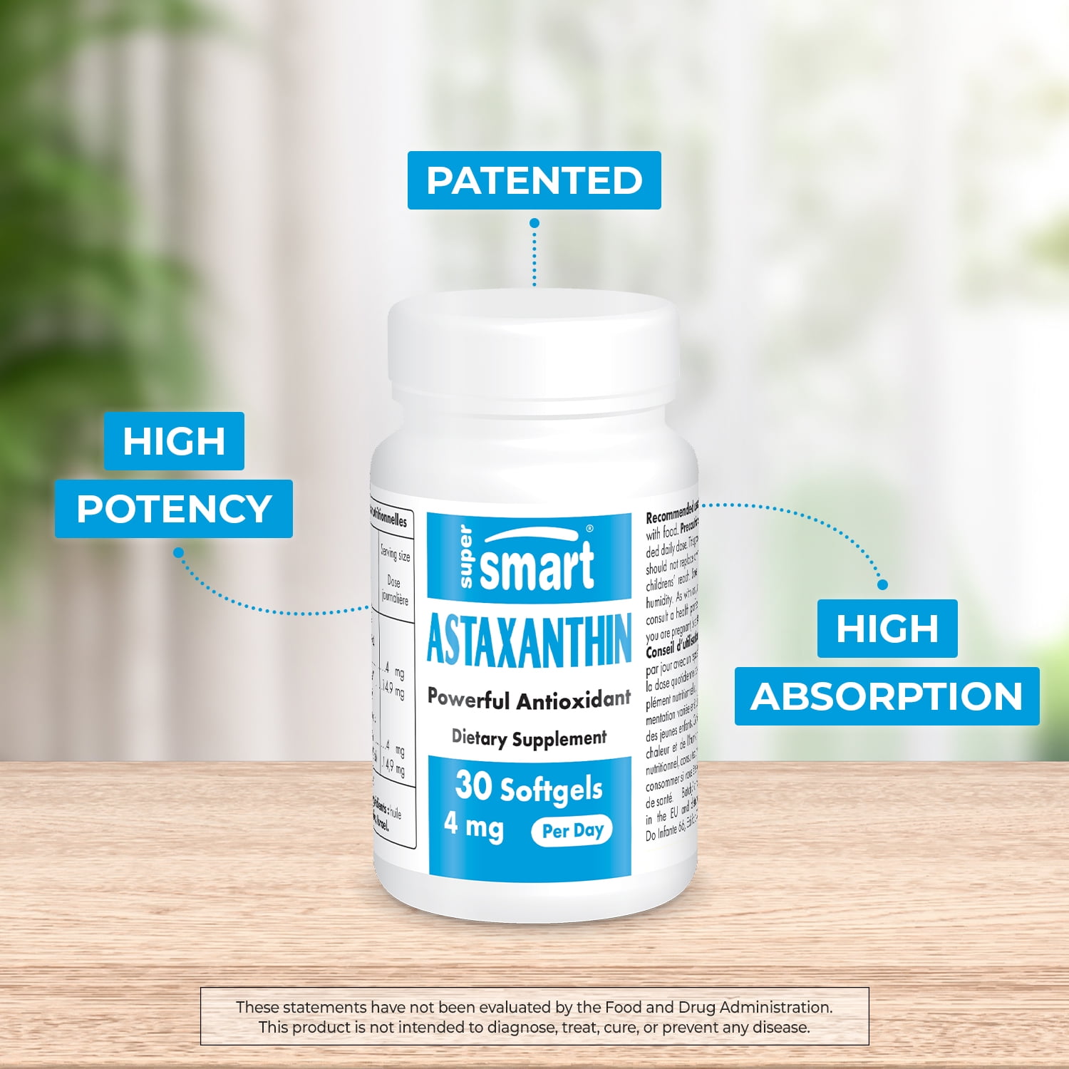 SuperSmart Astaxanthin 4mg per Day (Patented & High Potency) - with AstaPure, Vitamin E, Olive Oil - Antioxidant Carotenoid | Non-GMO & Gluten Free - 30 softgels
