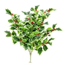 Artificial Holly Leaves Berries Christmas Bush, Variegated