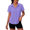 thumbnail image 6 of Women Plus Size Button down Short Sleeve Collared Shirts Summer Breathable Blouse Casual Tops by Yigetop Purple M, 6 of 6