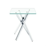 Holaki End Table Small End Table with Chrome Metal X-Shaped Pedestal,Tempered Glass Square End Table, Luxury Glass End Table Nightstand Modern Side Table for Living Room Bedroom,17.72 x 20.87
