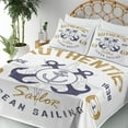 thumbnail image 5 of Ambesonne Nautical Fitted & Top Sheet Set with Shams, Lifeboy Rudder Captain, Pale Brown Blue White, 5 of 8