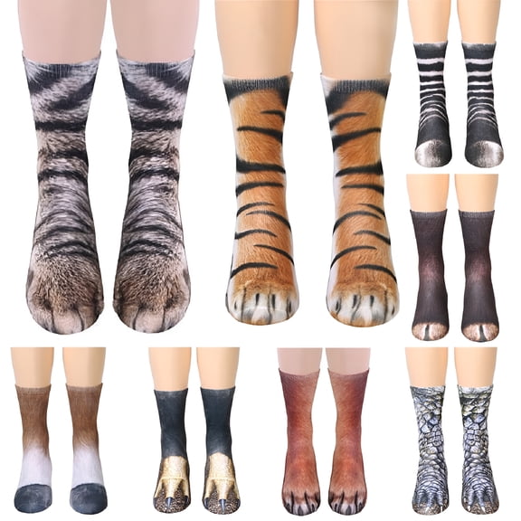 TELOLY Adults Kids Socks, Funny Novelty 3D Animal Cat Tiger Dog Paws Soft Skin-Friendly Breathable Cotton Middle Tube Crew Socks for Men Women Boys Girls