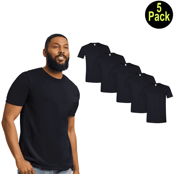 Gildan Softstyle Men’s Crew Neck T-Shirt, Short Sleeve Modern Fit Blank Tee, Black, M, 5 Pack