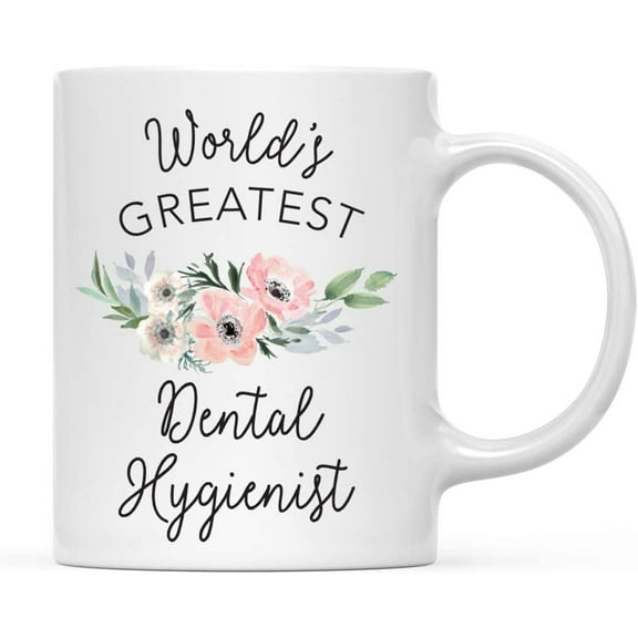 CTDream 11oz. Coffee Mug Gift for Women, World's Greatest Dental Hygienist Mug, Bohemian Pink Anemone Floral Flower, 1-Pack, Drinking Cup Birthday Christmas Promotion Graduation Gift Ideas for Her