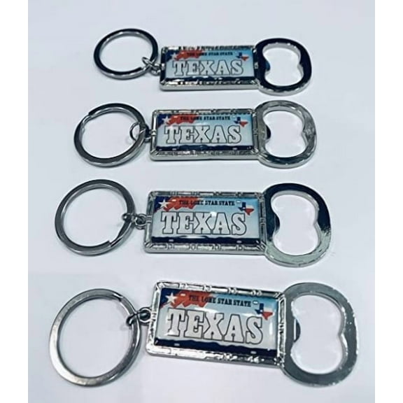 Texas the Lone Star State License Plate Bottle Opener Keychains- Set of 4