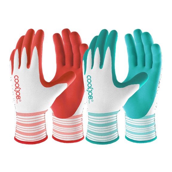 COOLJOB Gardening Gloves for Women and Ladies, 6 Pairs Breathable Rubber Coated Yard Garden Gloves, Outdoor Protective Work Gloves with Grip, Medium, Red & Green