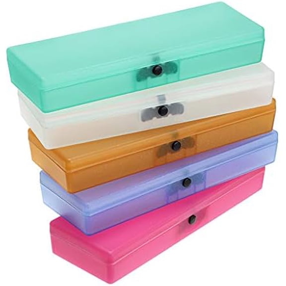 5 Pack Colorful Plastic Pencil Box Sketch Pencil Case Plastic Stationery Case with Snap Closure for Pencils, Pens, Drill Bits, Office Supplies
