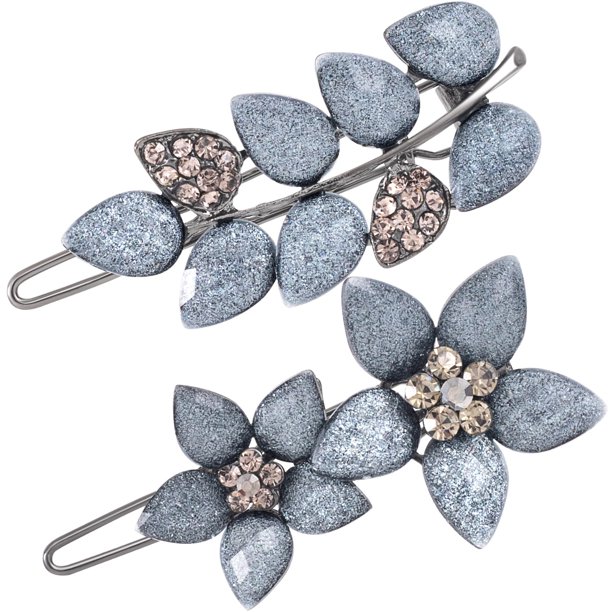 HINZIC 2 pinzas para el pelo vintage de 2.0 in con diamantes de imitación de flores grises y cristales, pequeños pasadores decorativos para boda, , baile de graduación, San Valentín, accesorios para