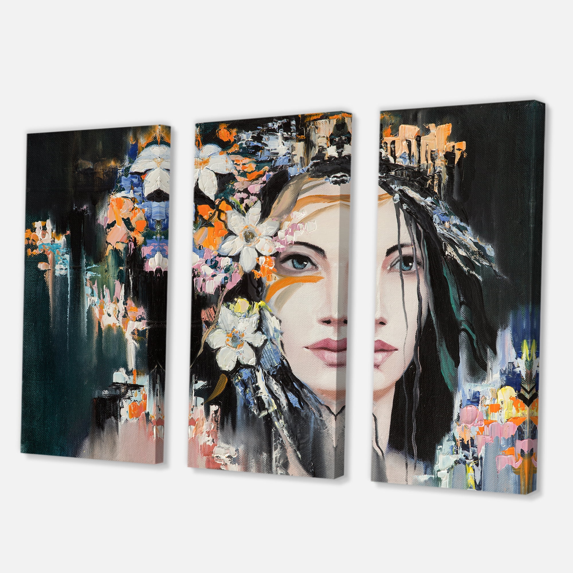 Designart ' Portrait Of A Young Woman With Flowers I ' Modern Canvas Wall Art Print