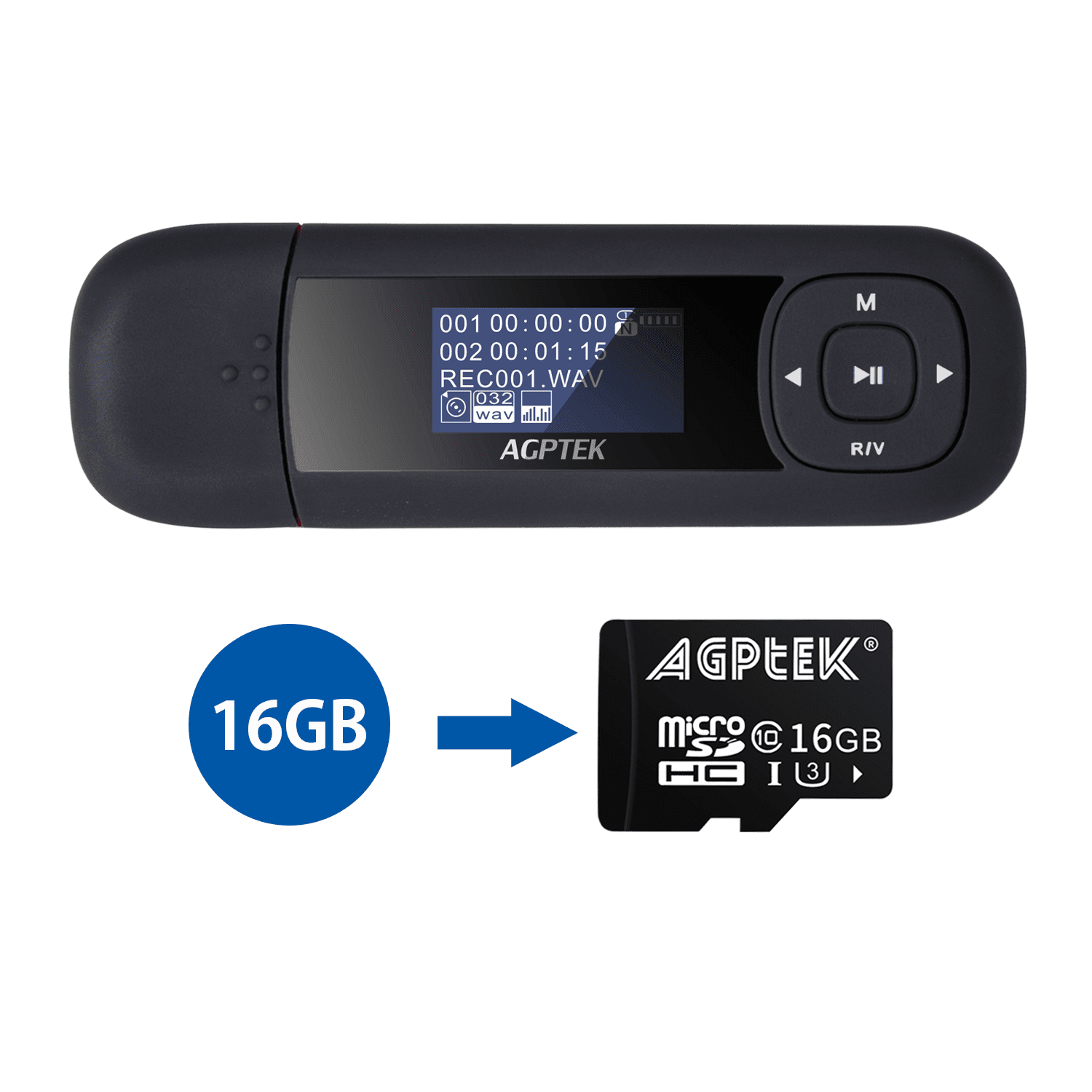Music Player with USB Flash Drive AGPtEK U3 Usb Stick Mp3 Player Recording FM