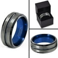 thumbnail image 4 of P. Manoukian Tungsten Wedding Band Ring 8mm for Men Women Blue Black Gunmetal Beveled Edge Brushed Polished Lifetime Guarantee Size 12, 4 of 4