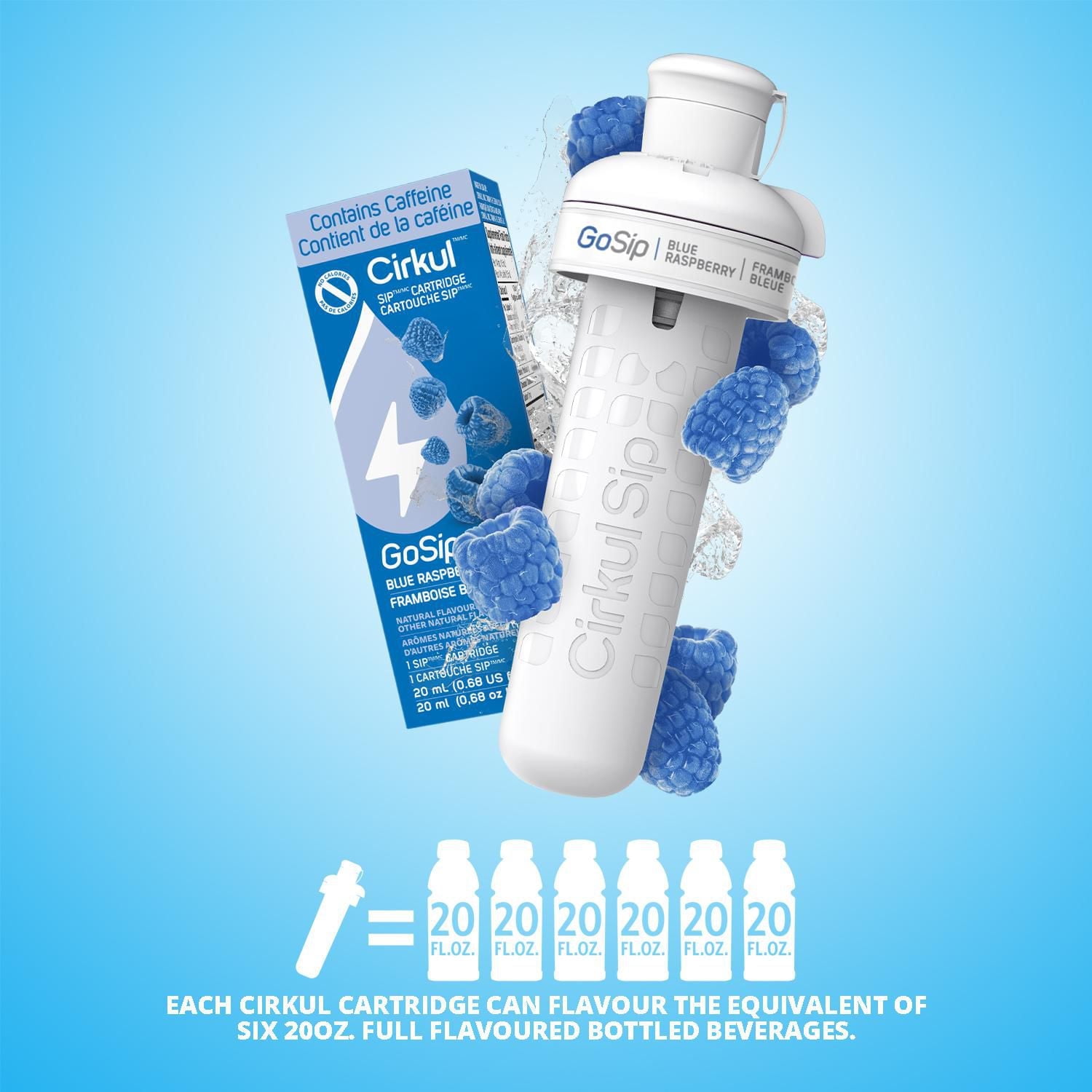 Cirkul GoSip Aromatisant d’eau à saveur de framboise bleue, paquet d’un cartouche. CKL BLUE RASPBERRY