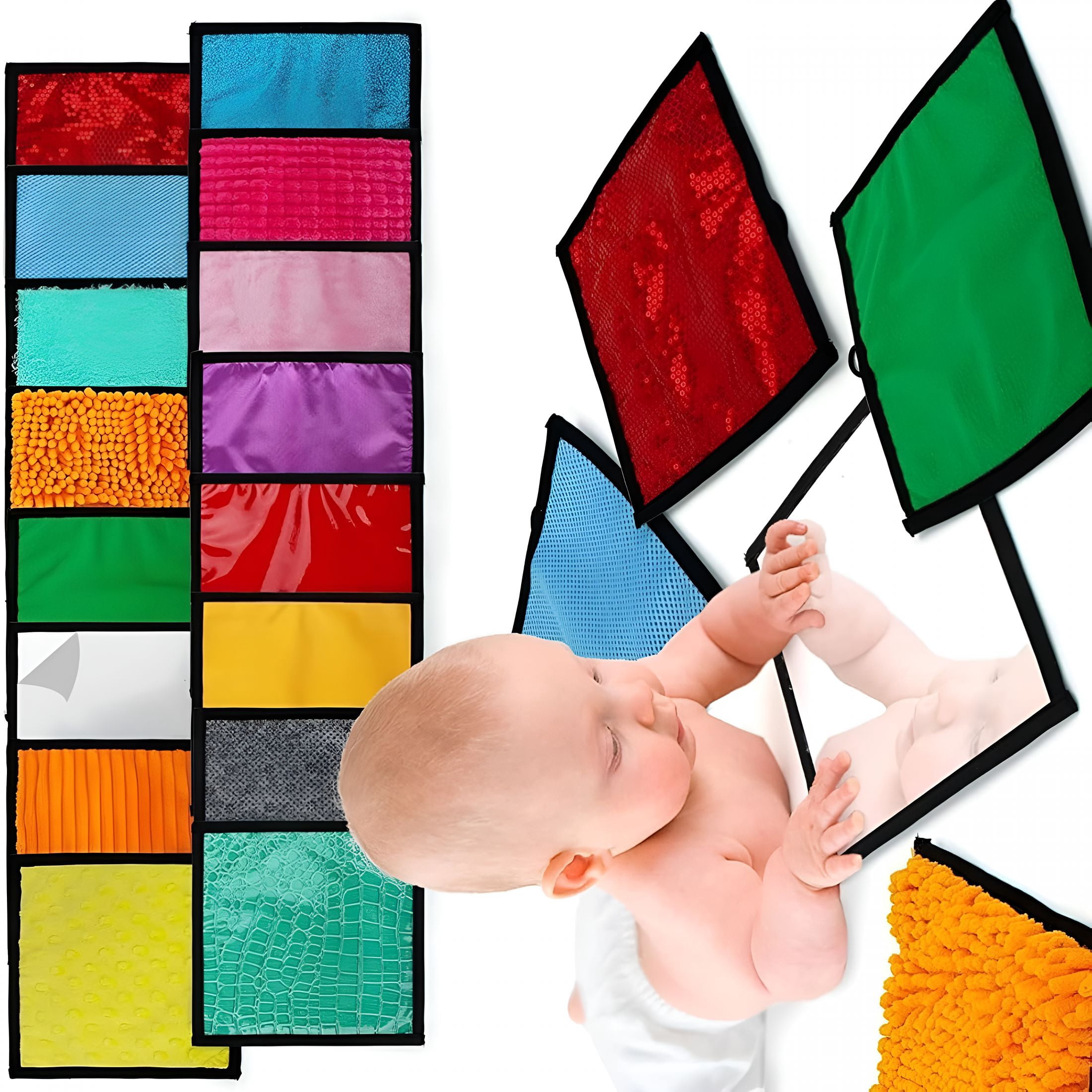 CYFW 16Pcs Multi Texture Sensory Play Mat for Soft Machine Washable Activity Pad Early Development Haptic Exploration Portable Development Pad