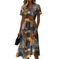 thumbnail image 2 of Halloween Dresses for Women Bat Short Sleeve Pumpkin Funny Wrap Dress Skeleton V Neck Fall Wedding Guest Dresses L, 2 of 5