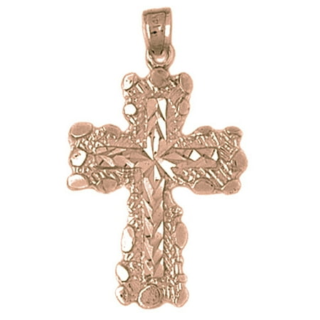 14K Rose Gold Cross Pendant - 34 mm