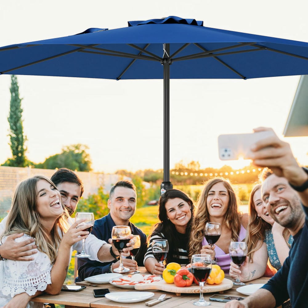 GVN Patio Umbrella, Outdoor Table Umbrella,12 Feet Patio Umbrella with Crank Handle and 8 Sturdy Ribs-Navy