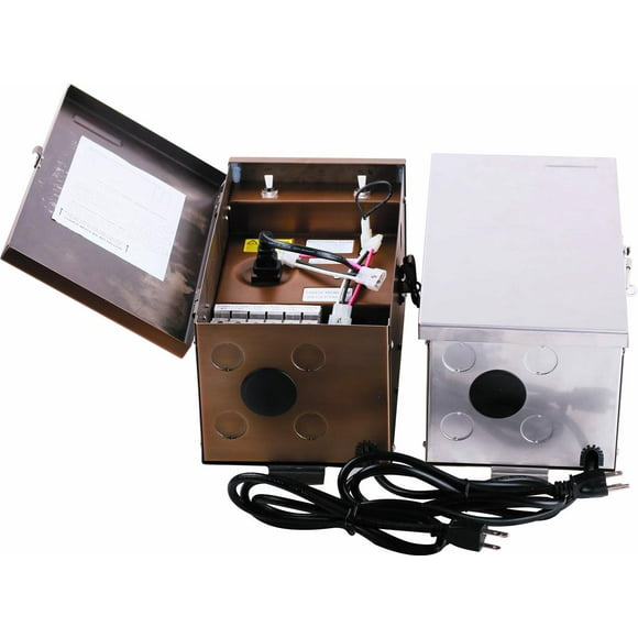Elitco Lighting Transformateur Paysager à Basse Tension 600 W, 120 V, Acier Inoxydable, Entrée : 120 V Sortie : 0 V-12 V-13 V-14 V-15 V, Homologué ETL, Minuterie/photocellulaire Ajustable