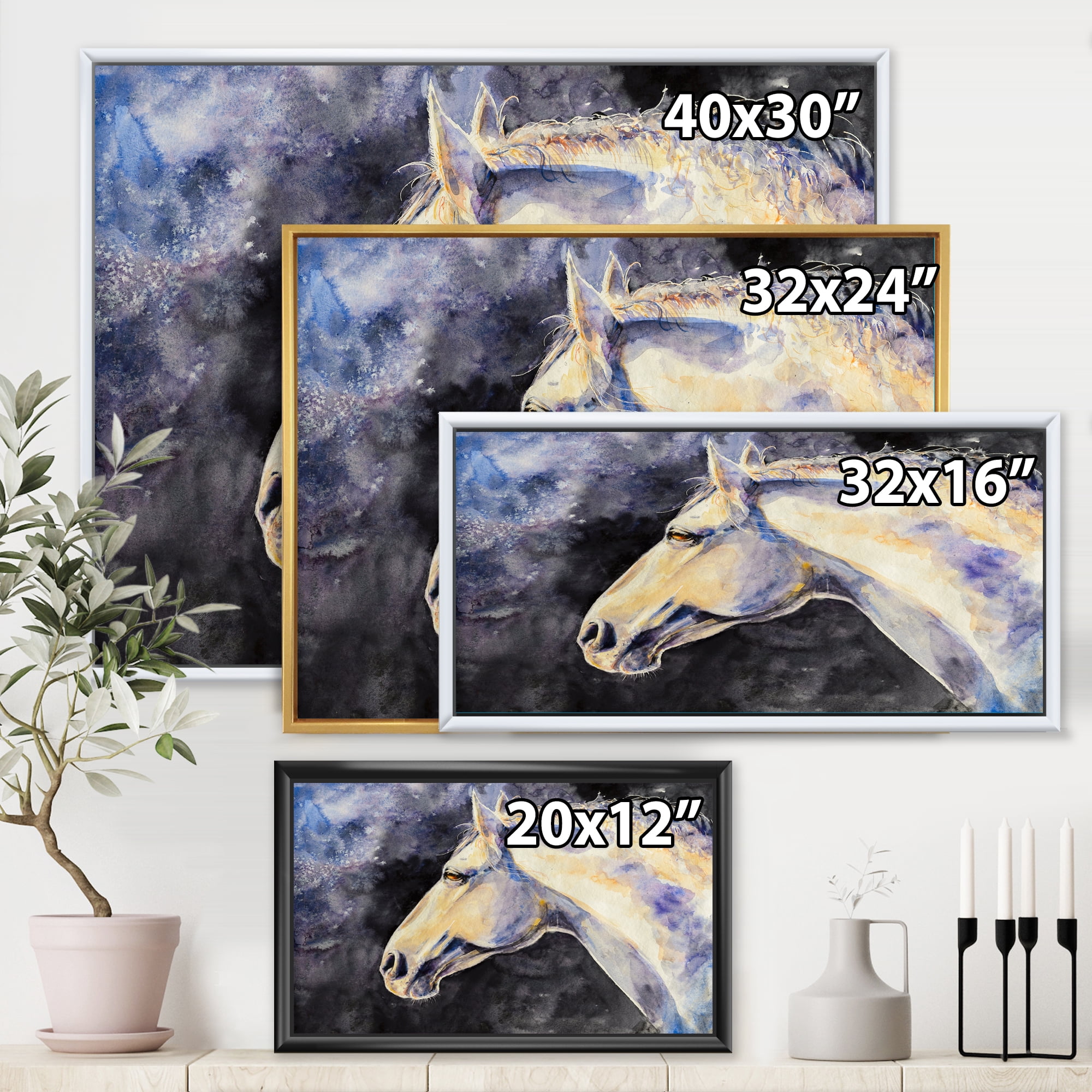 Designart 'Close Up Of The Head of A Lipizzan Horse' Farmhouse Framed Canvas Wall Art Print
