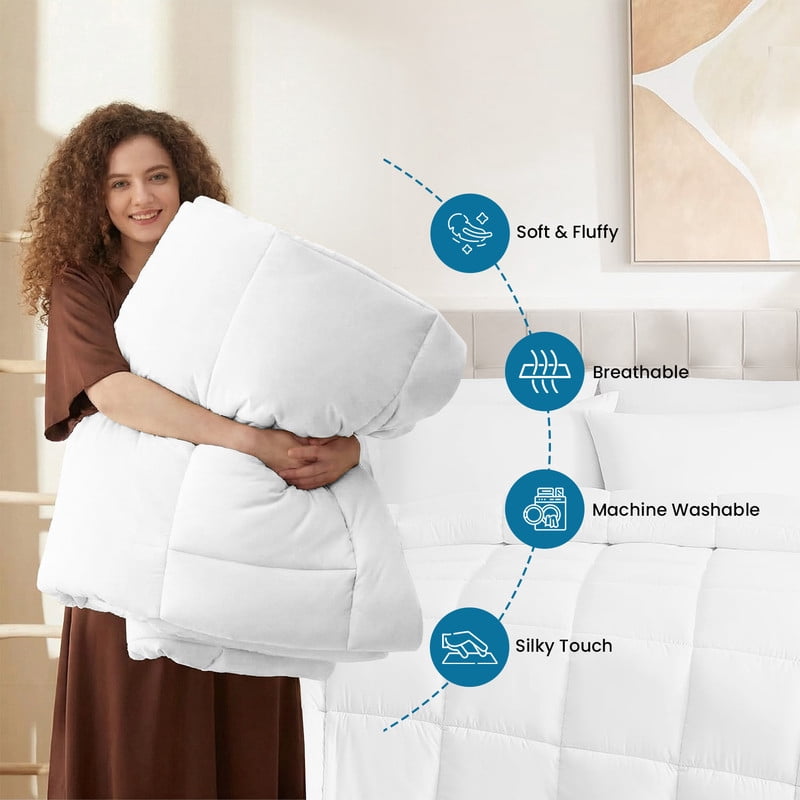 100% Cotton All-Season Comforter - Box Stitched Comforter - Bedding with Corner Tabs Machine Washable Lightweight Color White Solid Pattern Size King (104"x90")