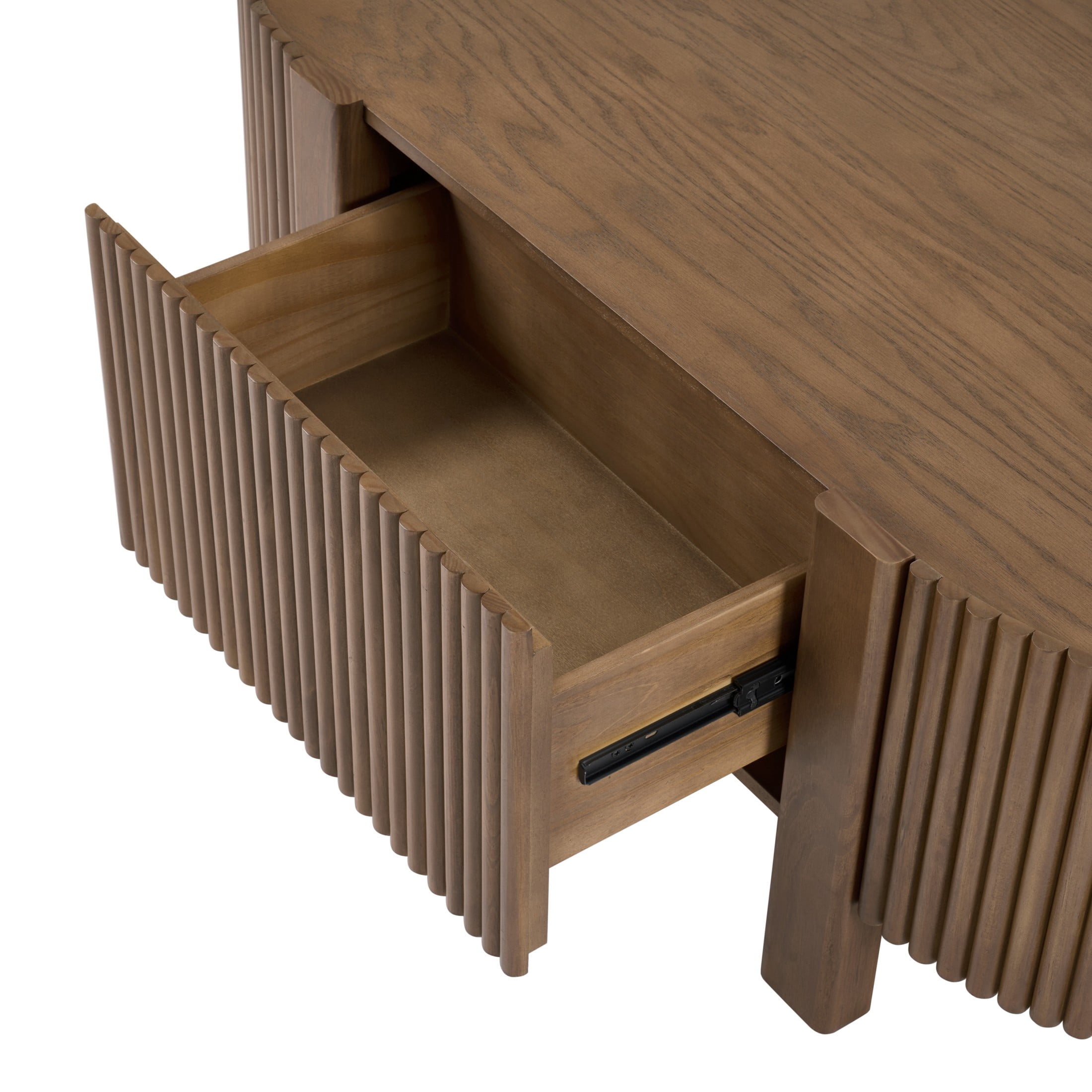 Christopher Knight Home 47" Modern Mid-Century Oval Fluted Coffee Table with Hidden Drawer, Walnut