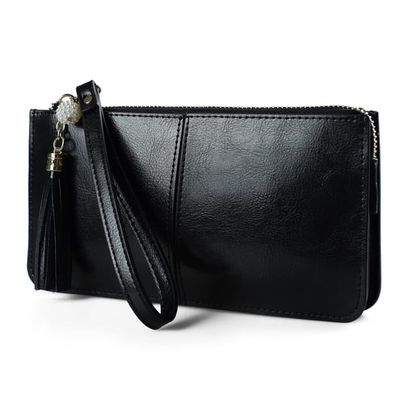 Portafolios de piel auténtica befen para mujer, ultrafino, Negro con azul, 9 ranuras para tarjetas de crédito