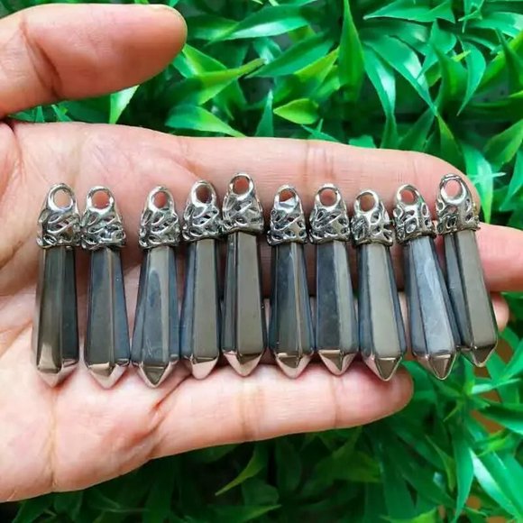 HOOUN 10pcs Tourmaline silver bead Natural Crystal Point Pendant