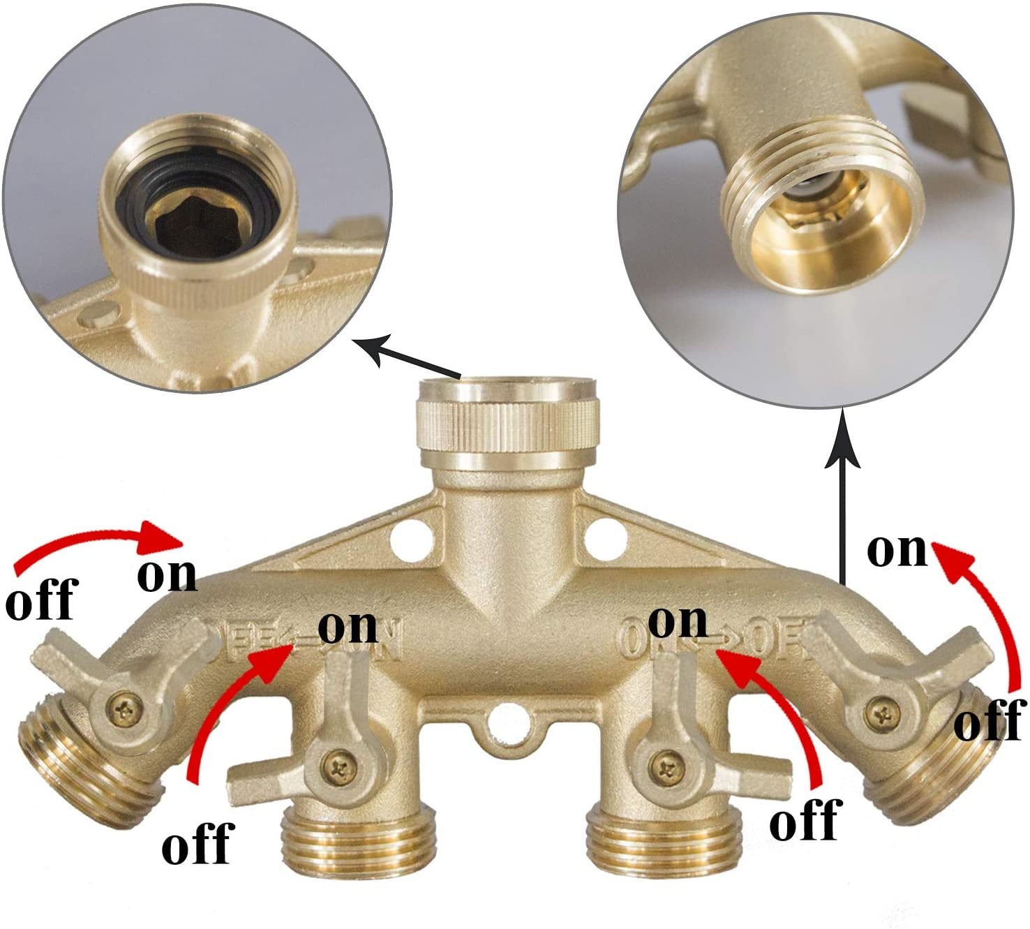 Brass Garden Hose 4 Way Splitter 5 Inch Jet Sweeper Nozzle Bundle