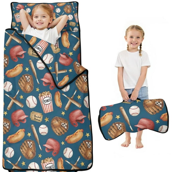 Blue Baseball Stadium Pattern Toddler Nap Mats for Kids Preschool,Sleeping Mat Bag or Kids,Toddler Sleeping Bag,Toddler Nap Mat or Daycare