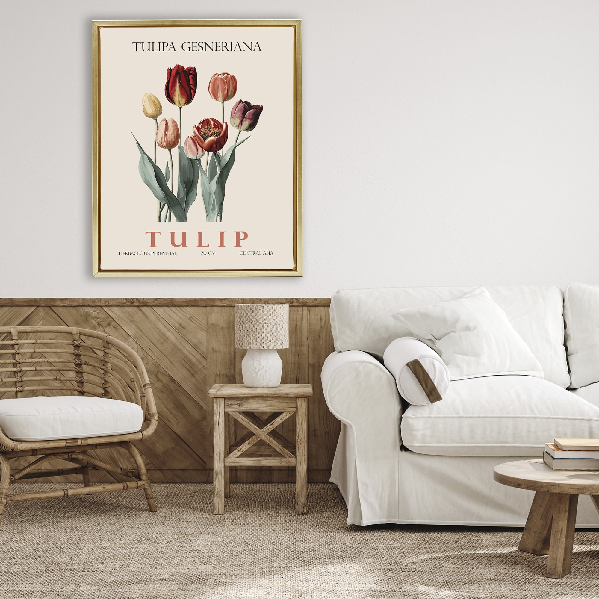 Stupell Industries Natural Tulip Bundle Gold Framed Floater Canvas Wall Art, design by Christopher Giampietro