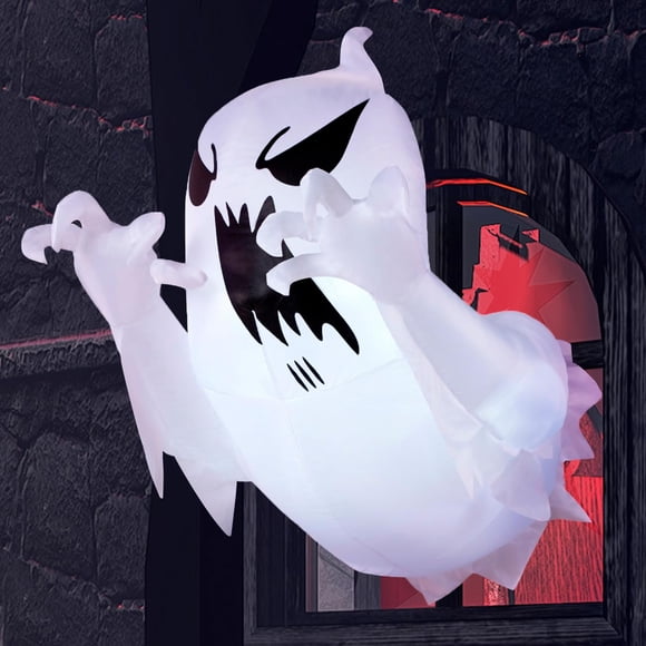 Inflable de Halloween de 3.5 Pies de Joiedomi con Fantasma Volador Rompiendo la Ventana