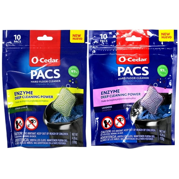O-Cedar Hard Floor Cleaner PACS Crisp Citrus Scent 10 Count (1-Pack) & Lavender Scent 10 Count (1-Pack) Bundle