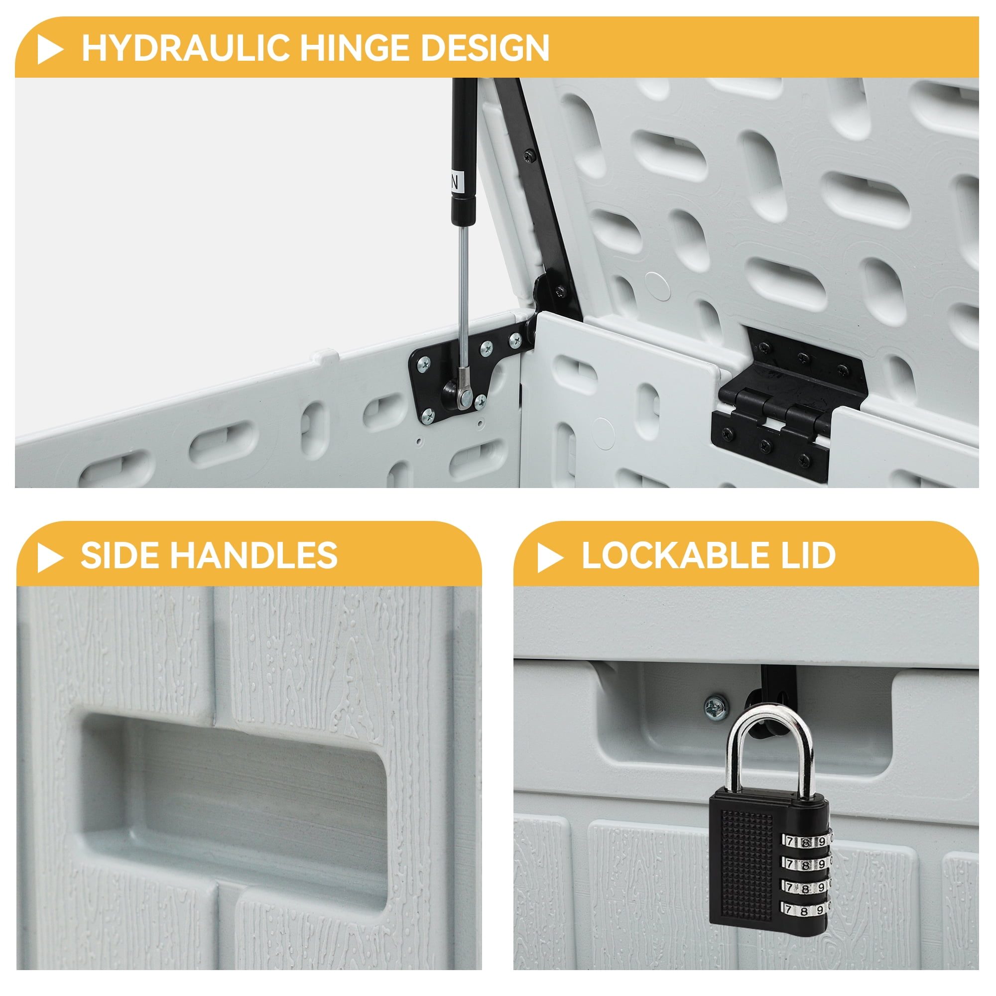 Uforic Outdoor 90 Gallon Lockable Deck Box, Double-Wall Resin Storage Box for Outdoor Patio,Lockable,‎Weatherproof,White