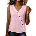 thumbnail image 3 of Craaazy Womens Sleeveless Tank Tops Plus Size Solid Color Loose V Neck Sleeveless Button Down Shirts, Unique Diagonal Buttons Sleeveless Tops for Daily Wear Outfits, 3 of 9